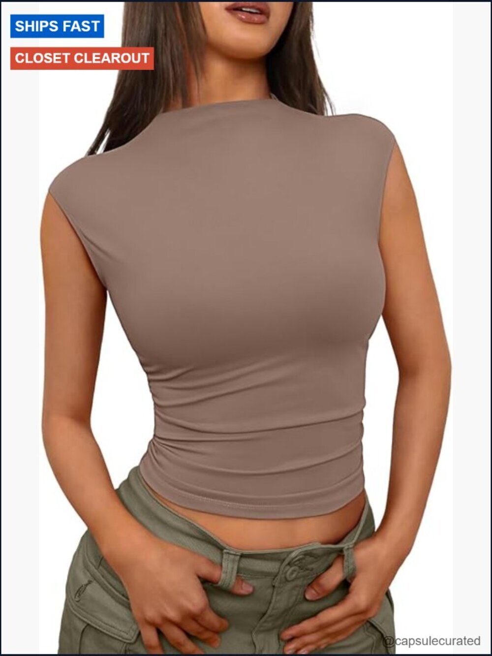 Mock Neck Sleeveless Tank Top Slim Fit Stretch Casual Basic Top